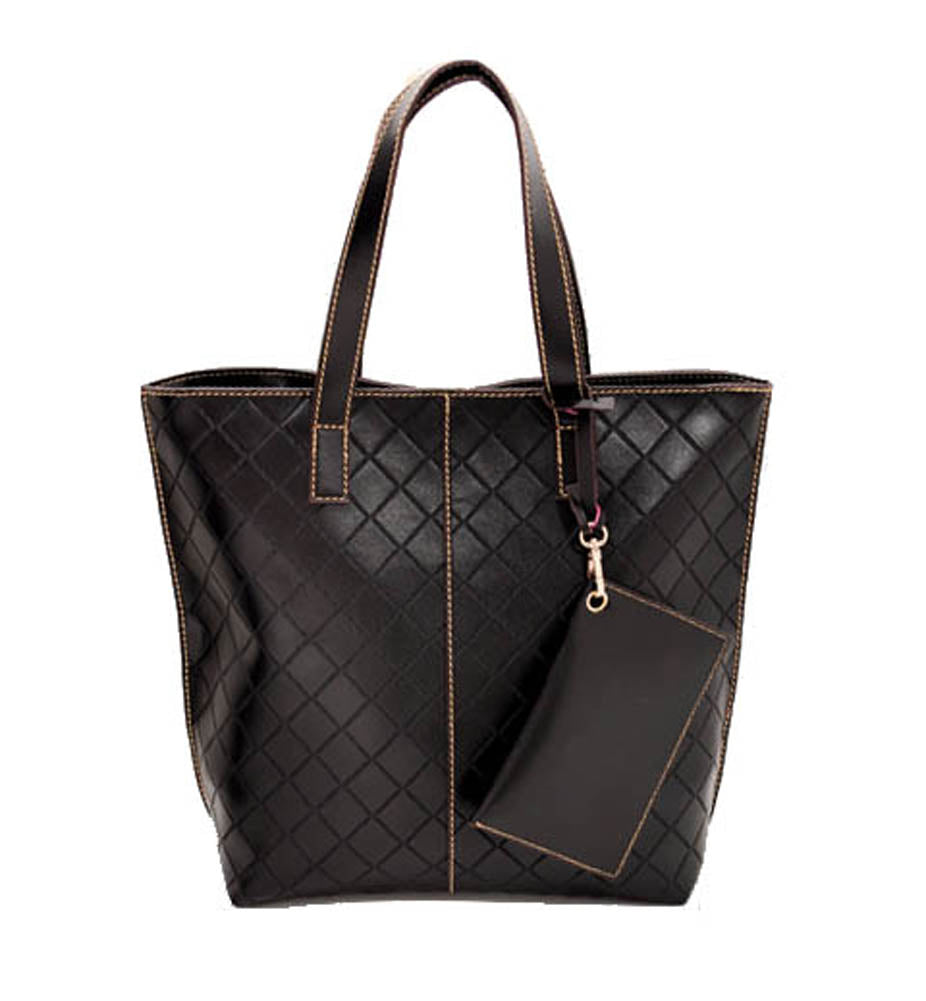 Quilted PU Leather Tote Bag with Detachable Pouch