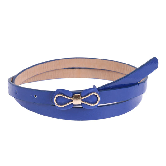 Bow Decor Skinny Faux Leather Belt, Women's Fashion Waist Belt with Gold-Tone Accent