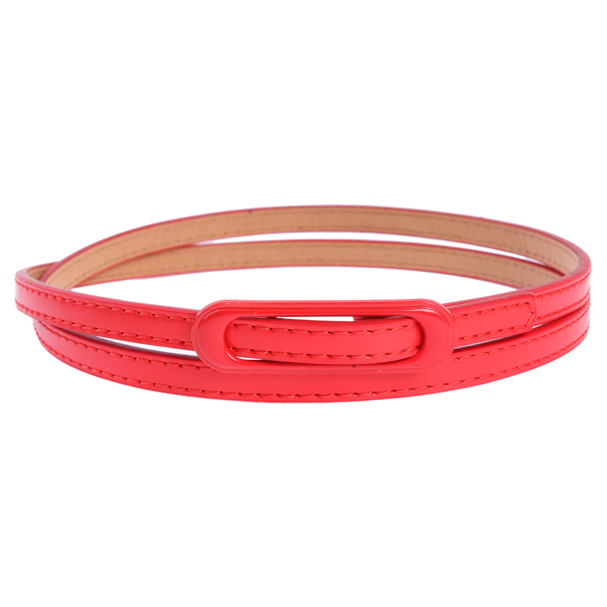 Skinny Faux Leather Belt with Oval Buckle, Women's Fashion Waist Belt