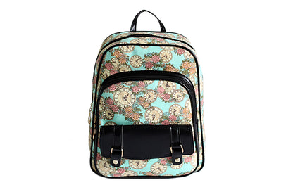 Vintage Clock Floral Backpack, Multi-Compartment Casual Daypack
