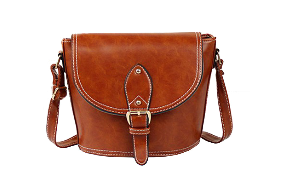 Vintage Distressed PU Leather Crossbody Bag