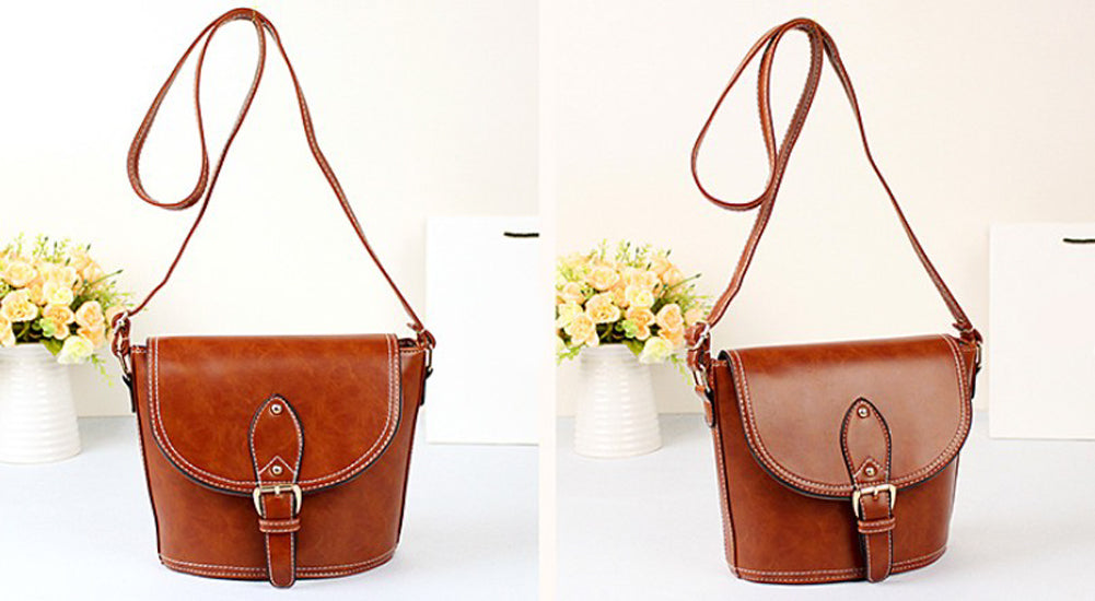 Vintage Distressed PU Leather Crossbody Bag