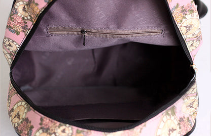 Vintage Clock Floral Backpack, Multi-Compartment Casual Daypack