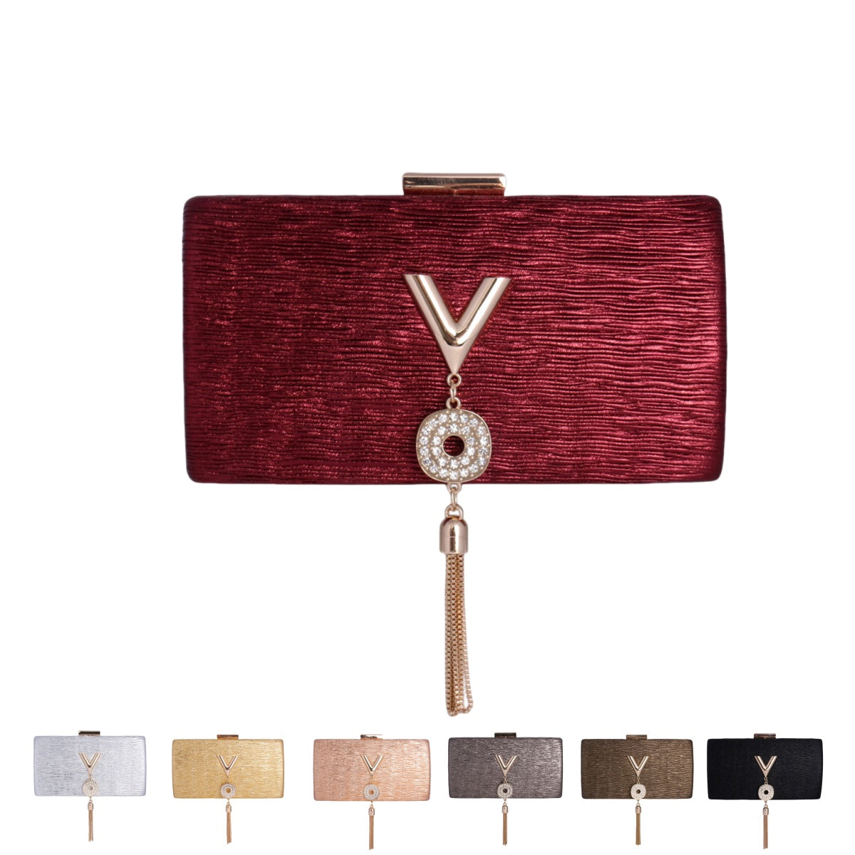Metallic Textured Clutch with Tassel
