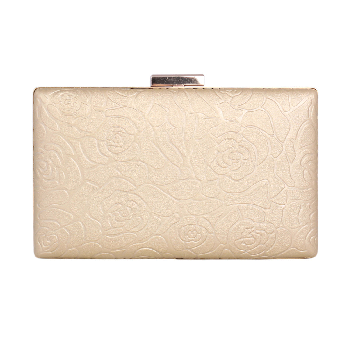 Elegant Rose Embossed Hard Shell PU Clutch Bag for Women