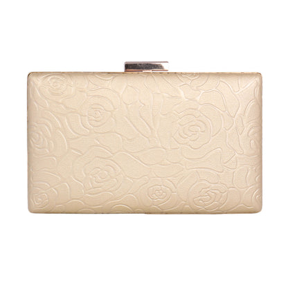Elegant Rose Embossed Hard Shell PU Clutch Bag for Women