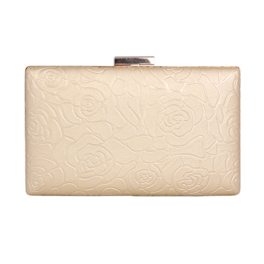 Elegant Rose Embossed Hard Shell PU Clutch Bag for Women