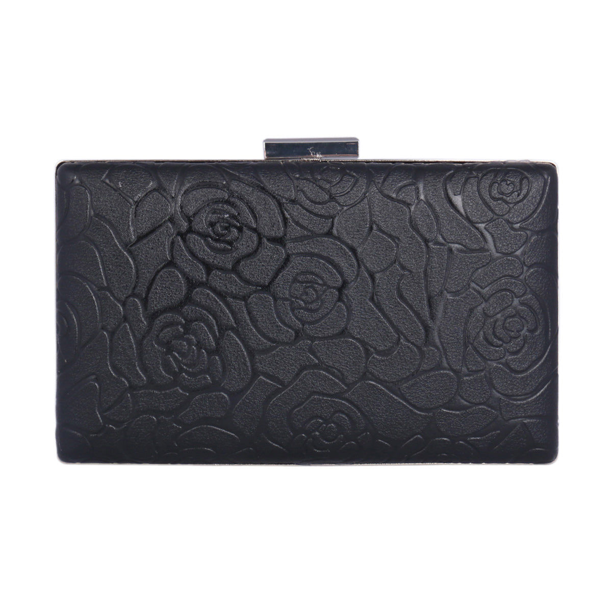 Elegant Rose Embossed Hard Shell PU Clutch Bag for Women