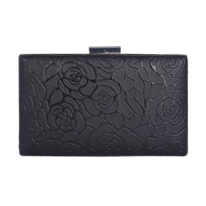 Elegant Rose Embossed Hard Shell PU Clutch Bag for Women