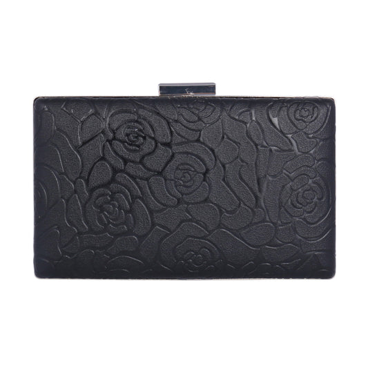 Elegant Rose Embossed Hard Shell PU Clutch Bag for Women