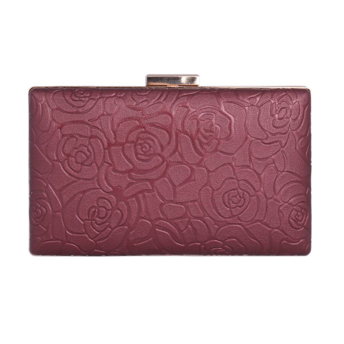 Elegant Rose Embossed Hard Shell PU Clutch Bag for Women