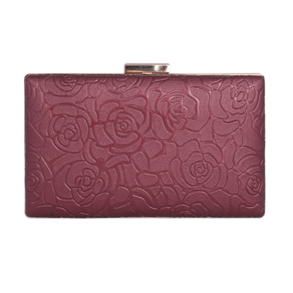 Elegant Rose Embossed Hard Shell PU Clutch Bag for Women