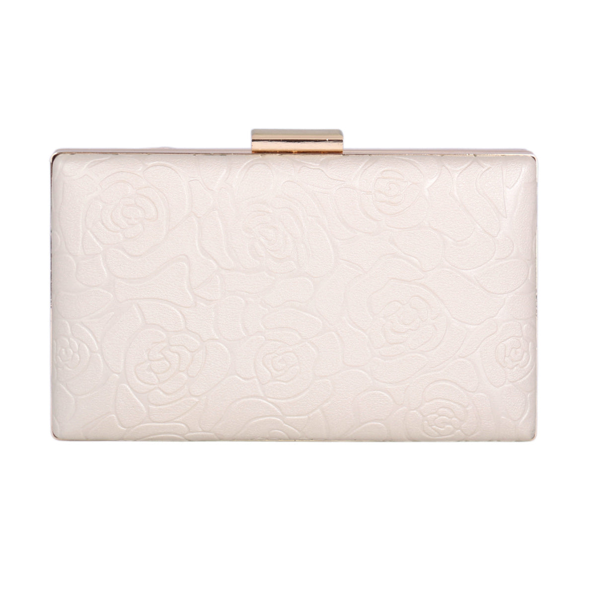 Elegant Rose Embossed Hard Shell PU Clutch Bag for Women