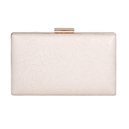Elegant Rose Embossed Hard Shell PU Clutch Bag for Women
