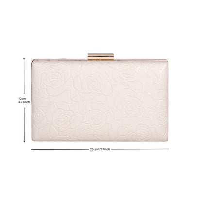 Elegant Rose Embossed Hard Shell PU Clutch Bag for Women
