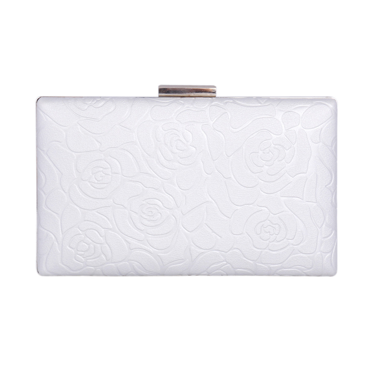 Elegant Rose Embossed Hard Shell PU Clutch Bag for Women