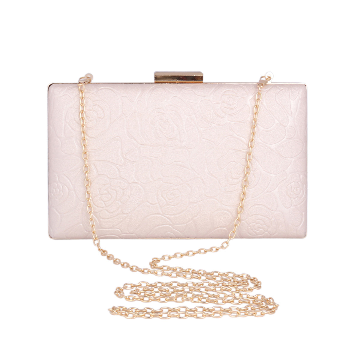 Elegant Rose Embossed Hard Shell PU Clutch Bag for Women