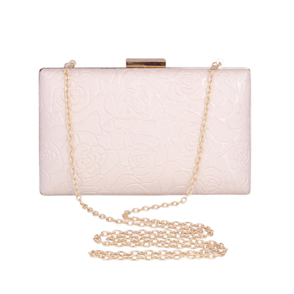 Elegant Rose Embossed Hard Shell PU Clutch Bag for Women