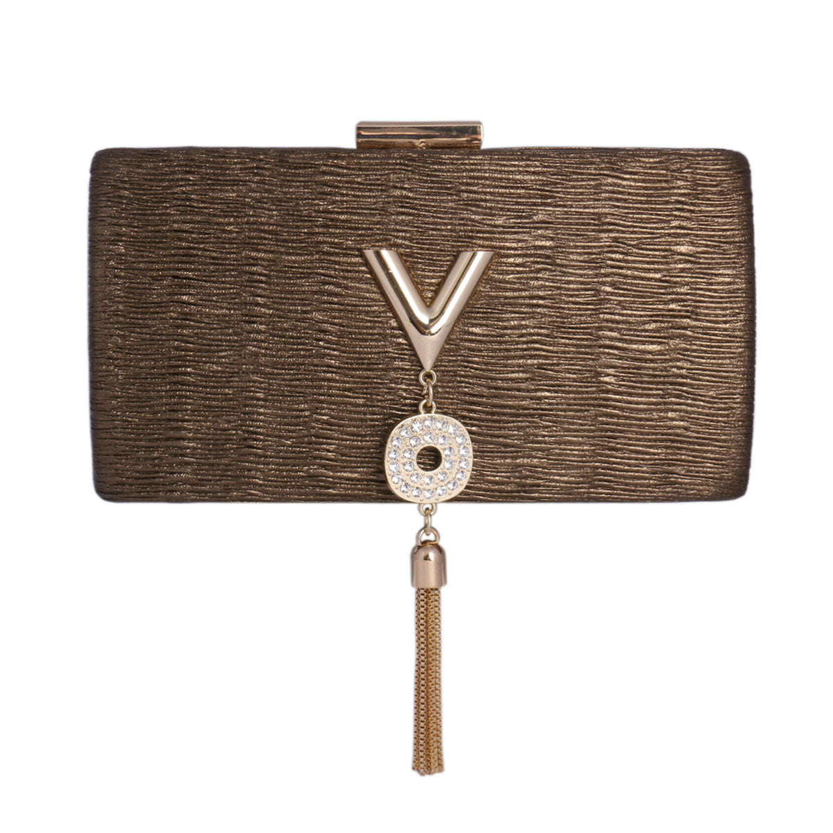 Metallic Textured Clutch with Tassel
