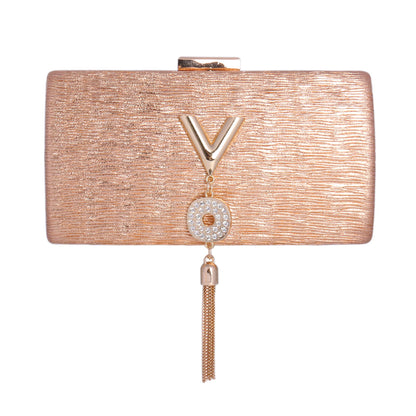 Metallic Textured Clutch with Tassel