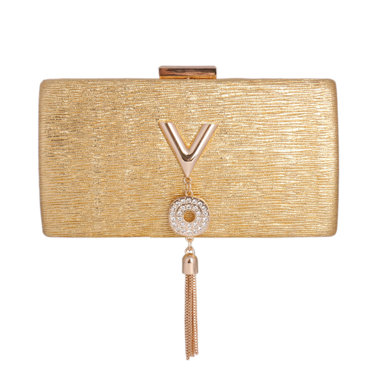 Metallic Textured Clutch with Tassel