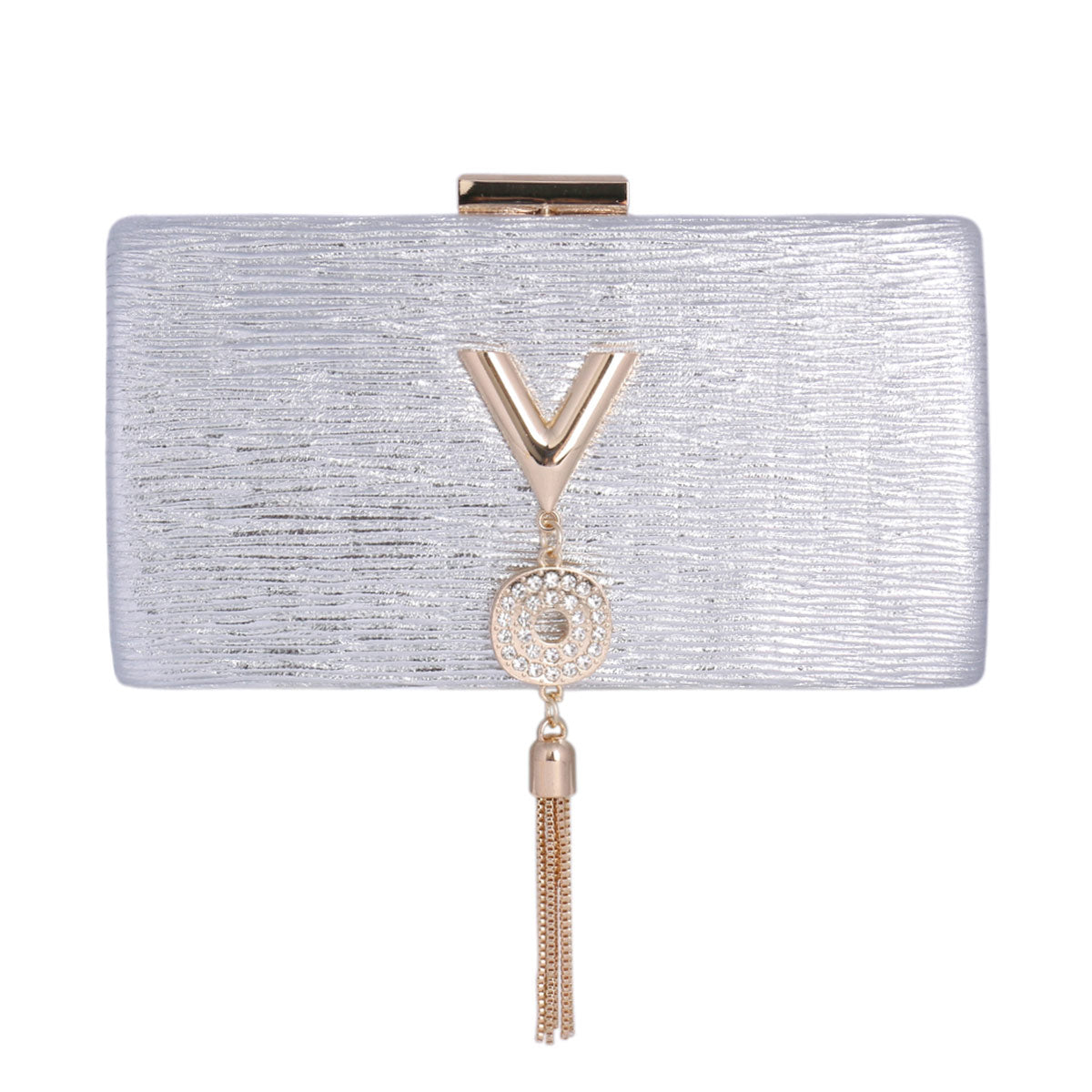 Metallic Textured Clutch with Tassel
