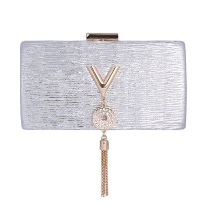 Metallic Textured Clutch with Tassel