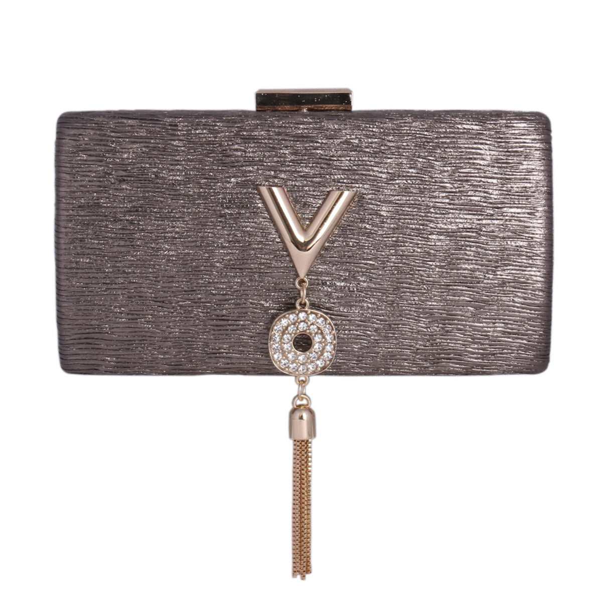 Metallic Textured Clutch with Tassel
