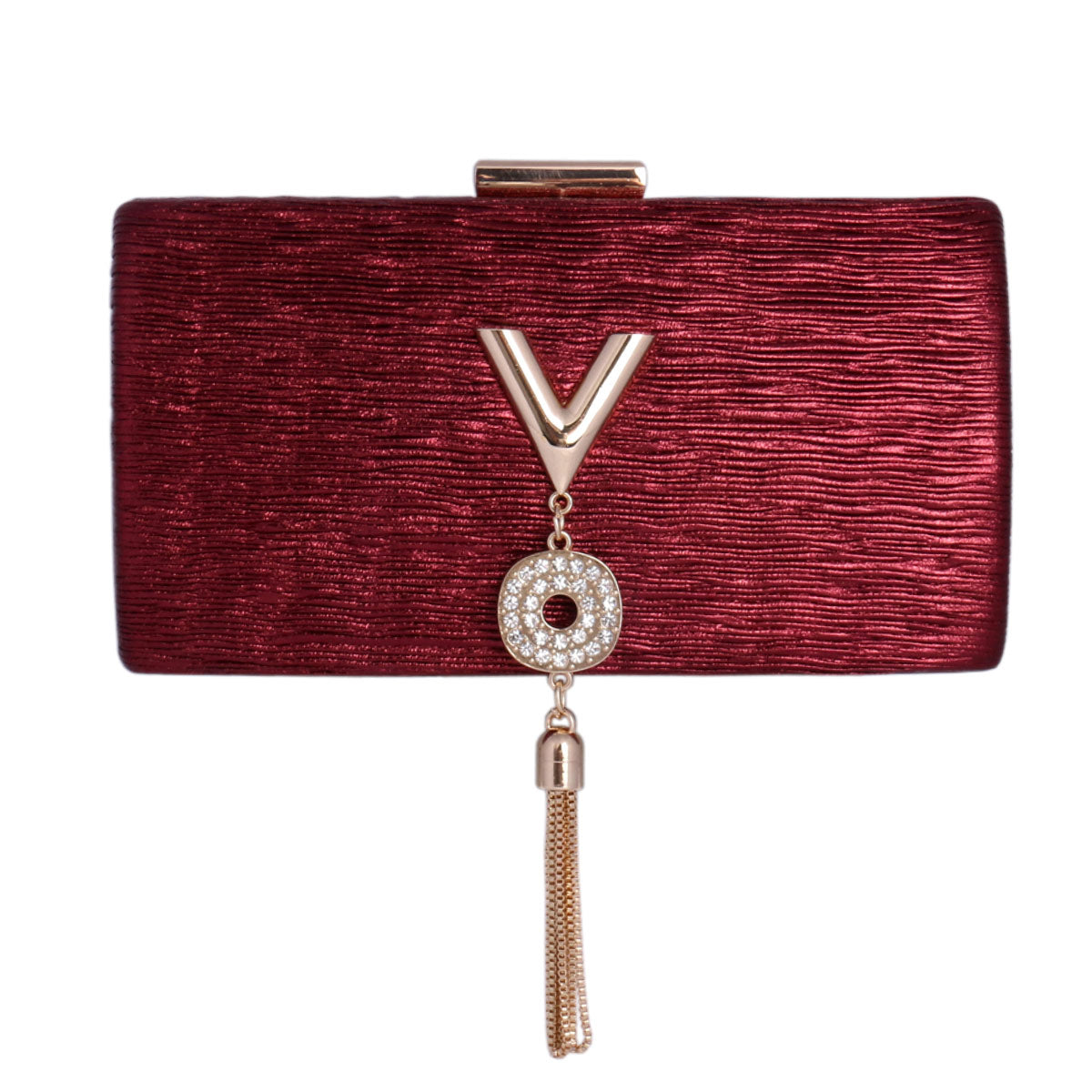 Metallic Textured Clutch with Tassel