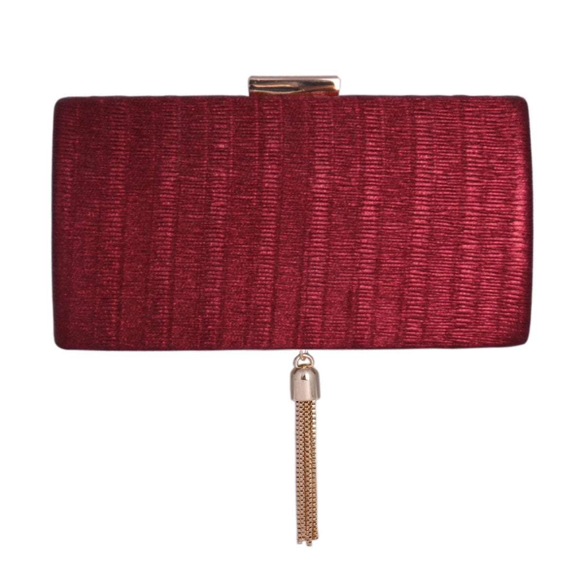 Metallic Textured Clutch with Tassel