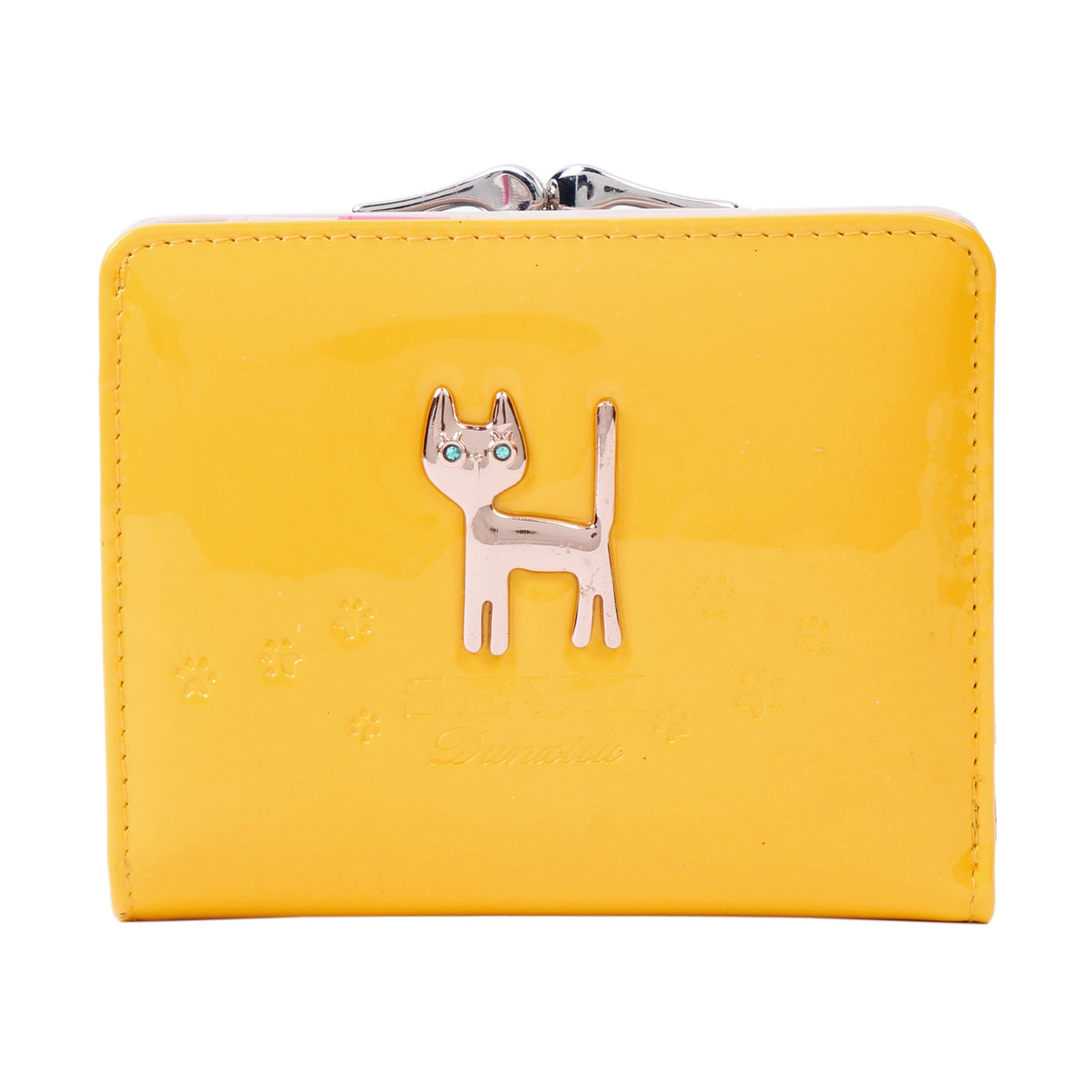 DAMARA Short Purses for Women - Shiny Faux Leather Cat Charm Card Holder with Coin Pouch