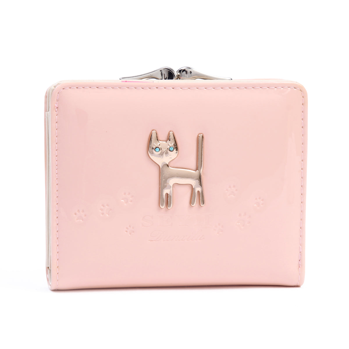 DAMARA Short Purses for Women - Shiny Faux Leather Cat Charm Card Holder with Coin Pouch