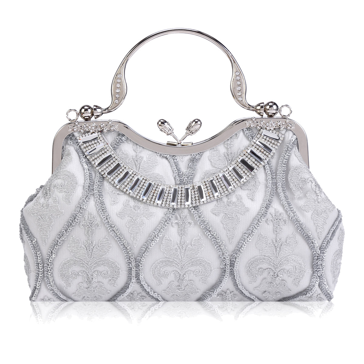 Satin Embroidered Clutch with Handle