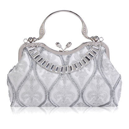 Satin Embroidered Clutch with Handle