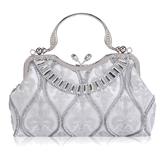 Satin Embroidered Clutch with Handle