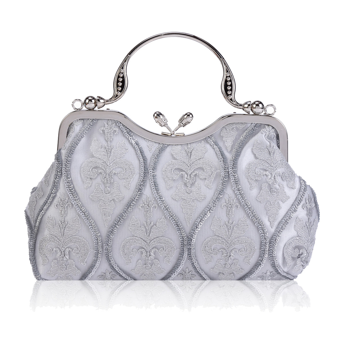 Satin Embroidered Clutch with Handle