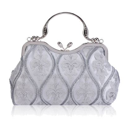 Satin Embroidered Clutch with Handle