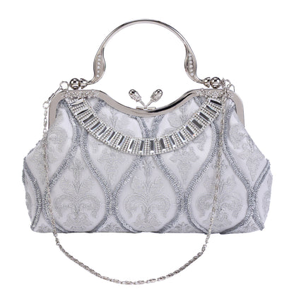 Satin Embroidered Clutch with Handle