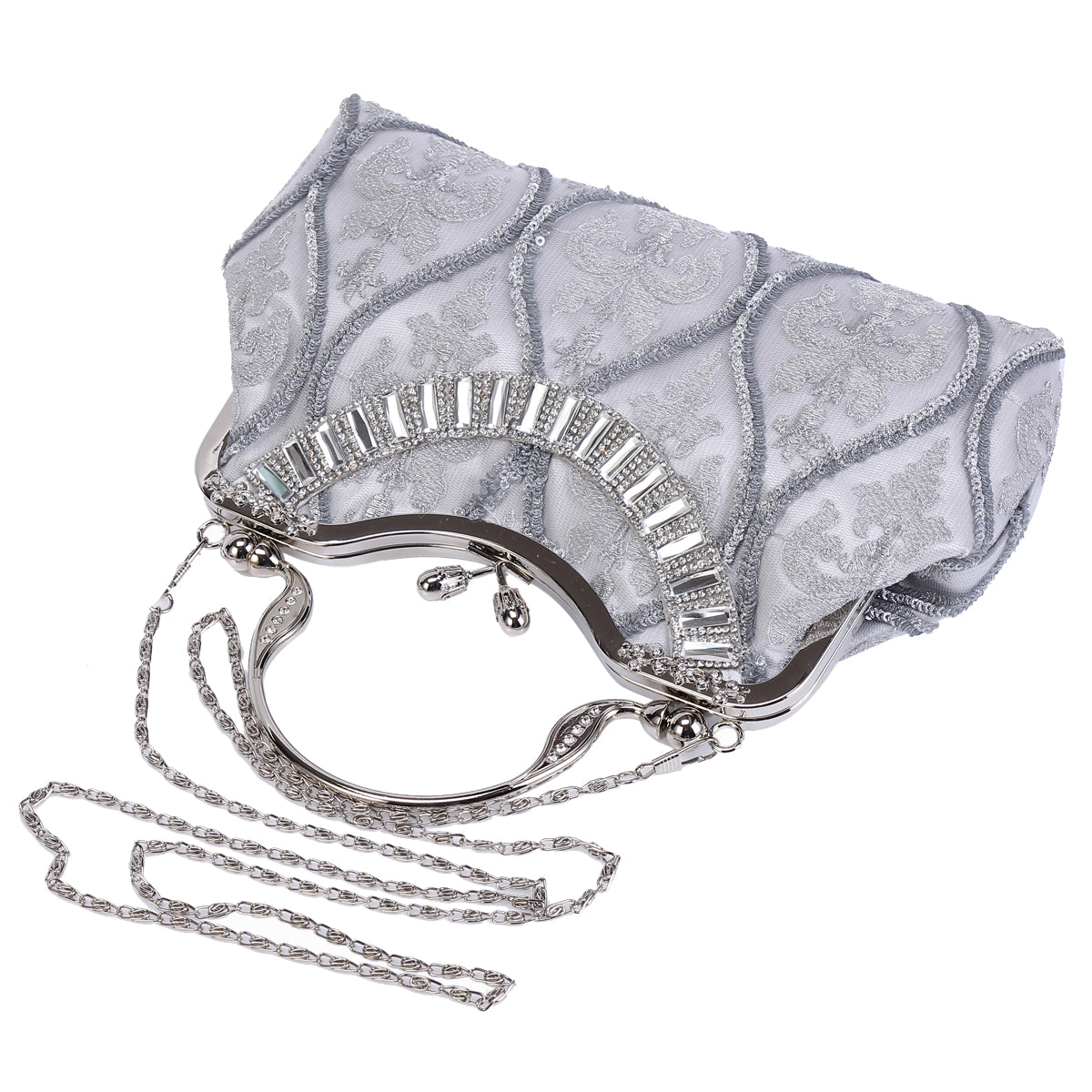 Satin Embroidered Clutch with Handle