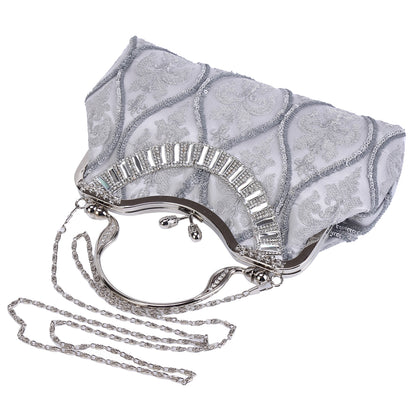 Satin Embroidered Clutch with Handle