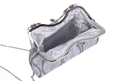 Satin Embroidered Clutch with Handle