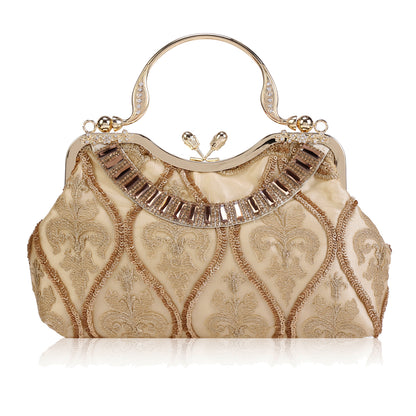 Satin Embroidered Clutch with Handle