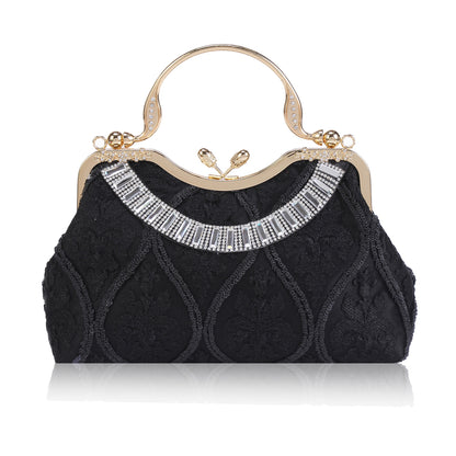 Satin Embroidered Clutch with Handle