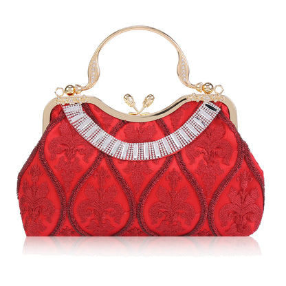 Satin Embroidered Clutch with Handle