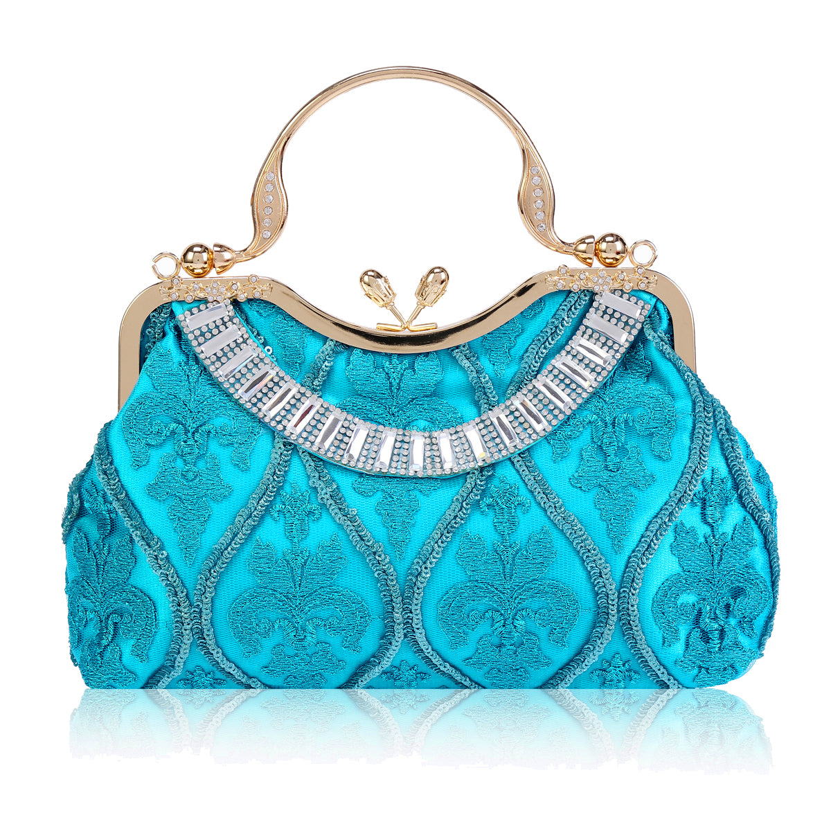 Satin Embroidered Clutch with Handle