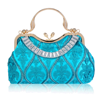 Satin Embroidered Clutch with Handle