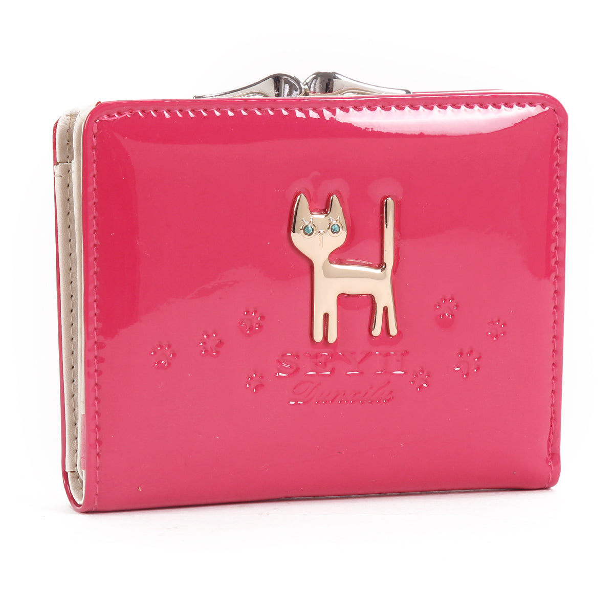 DAMARA Short Purses for Women - Shiny Faux Leather Cat Charm Card Holder with Coin Pouch