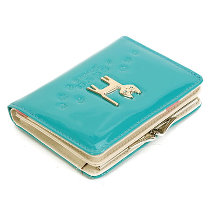 DAMARA Short Purses for Women - Shiny Faux Leather Cat Charm Card Holder with Coin Pouch