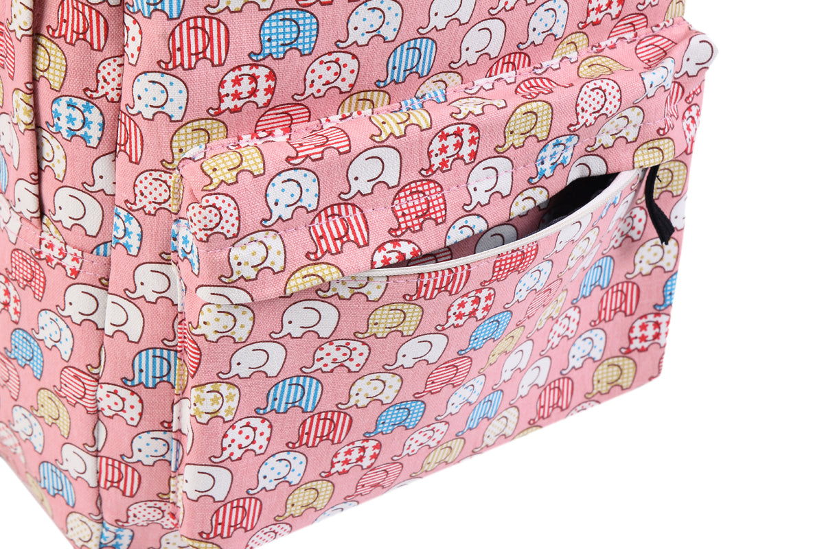Kids Backpack - Cute Elephant Print Thick Canvas School Bag