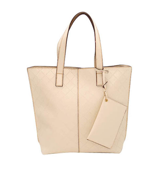 Quilted PU Leather Tote Bag with Detachable Pouch